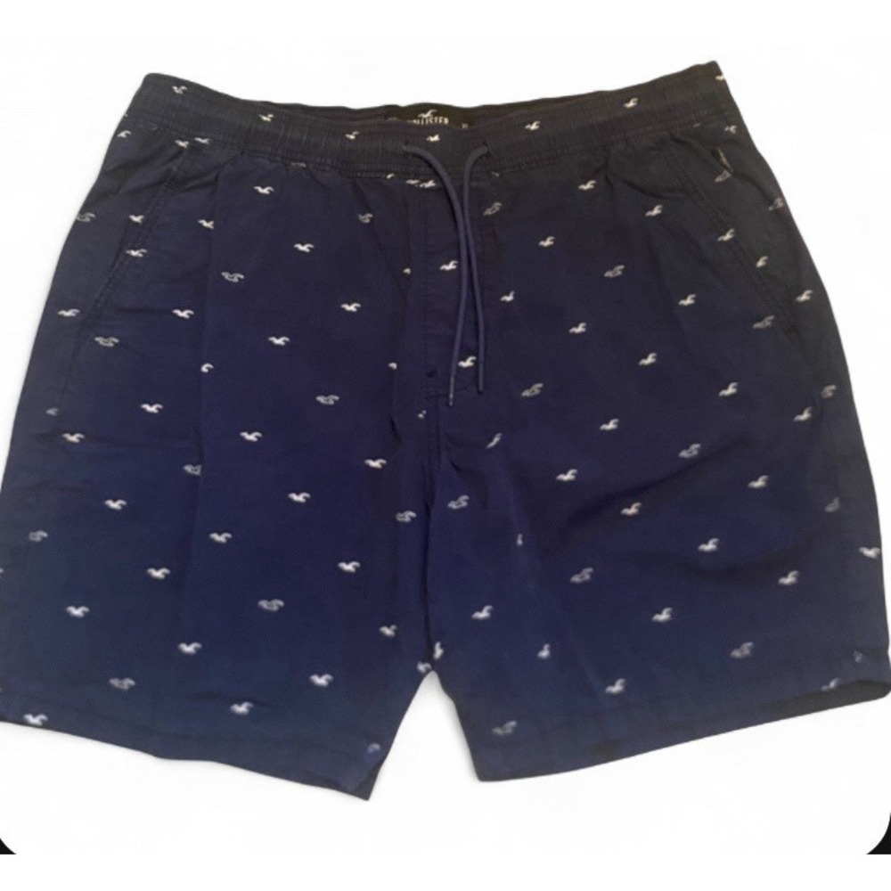 Hollister Epic Flex Jogger Shorts XL Navy Seagull Print Drawstring Casual Y2K